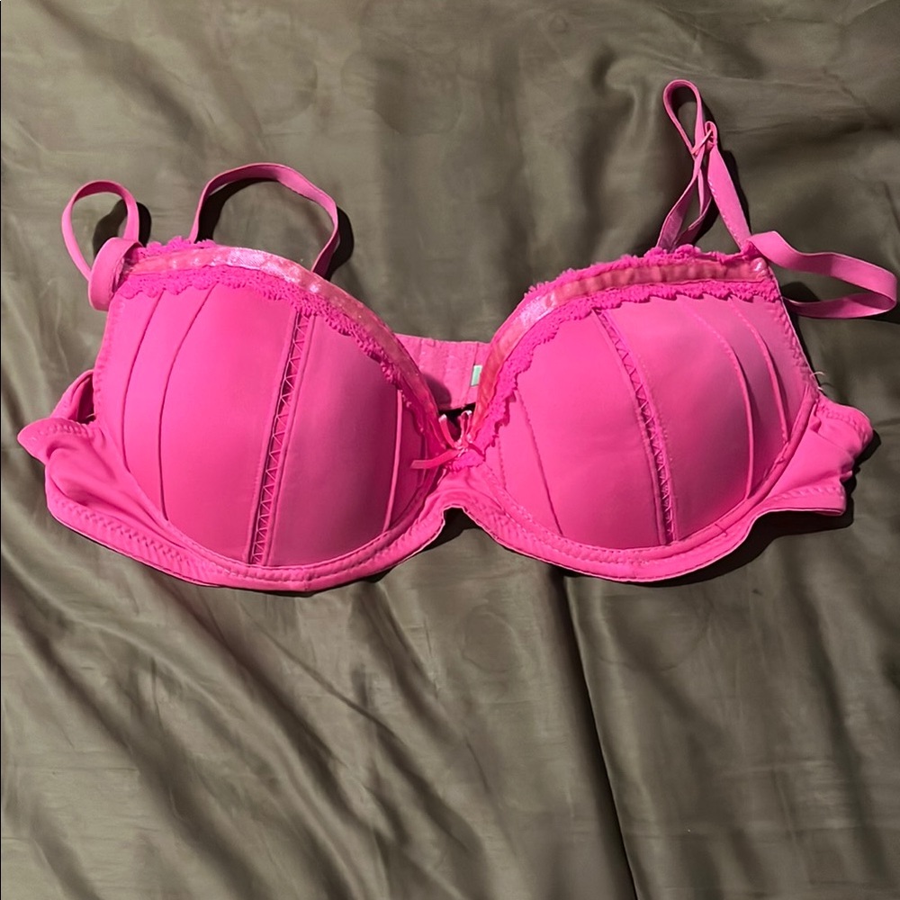Pink Lace Trim Bra